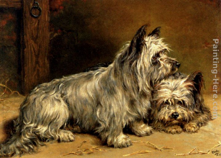 Two Terriers painting - Ralph Hedley Two Terriers art painting